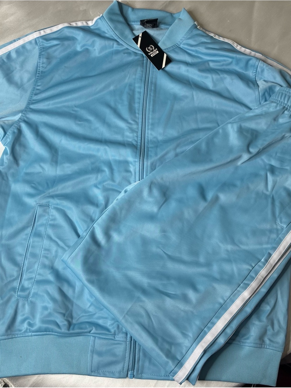 Men's Light Blue Track Jacket with White Stripe